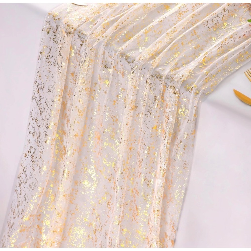 (10) Gold/Silver Foil Splatter Mesh Table Runners 28x120 Wedding-Party Decor